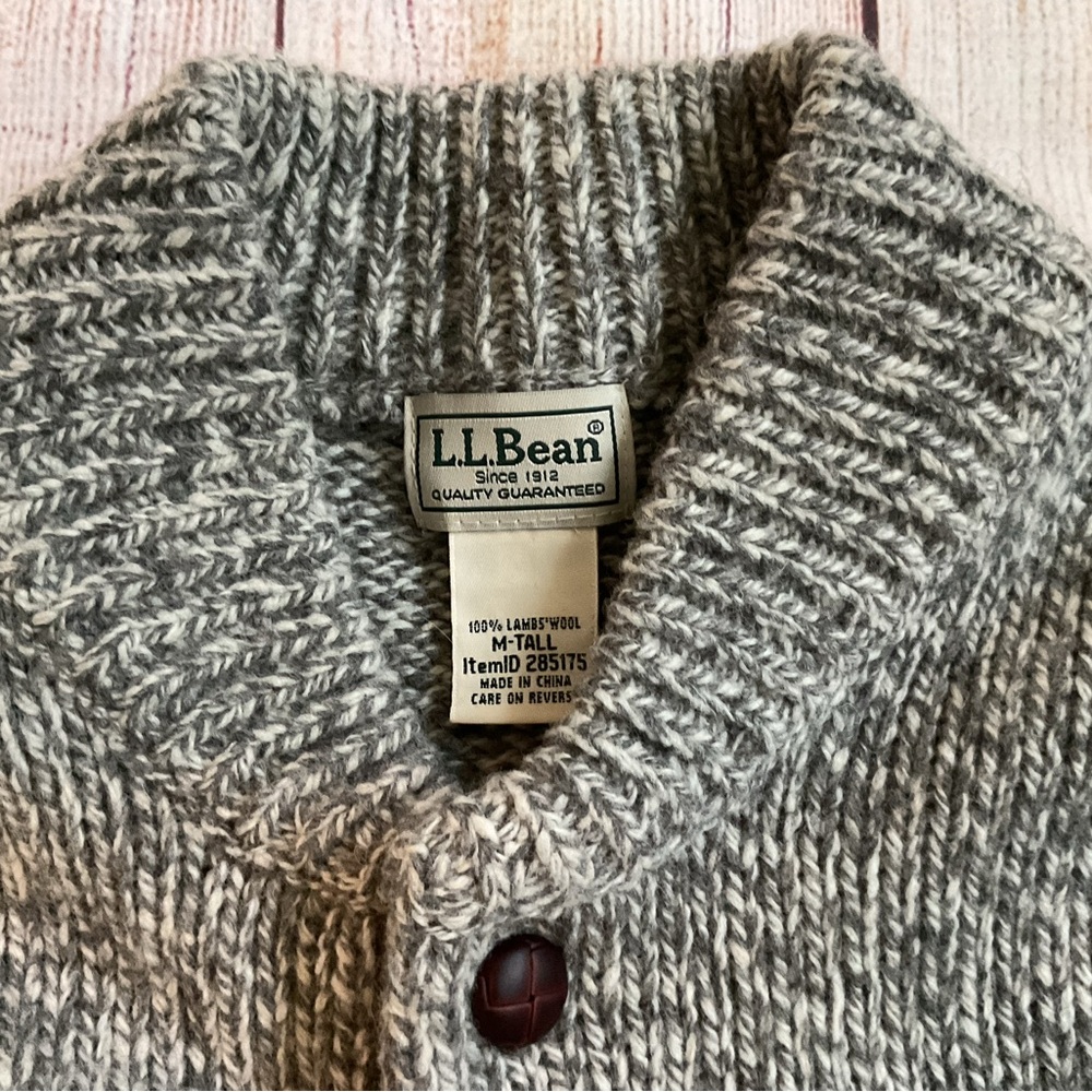 LKNU Mens VTG LL Bean marled gray 100% wool henley sweater M - Picture 5 of 7